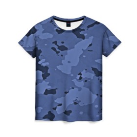 Женская футболка 3D с принтом Камуфляж ночь! в Новосибирске, 100% полиэфир ( синтетическое хлопкоподобное полотно) | прямой крой, круглый вырез горловины, длина до линии бедер | армейский | синий | темный