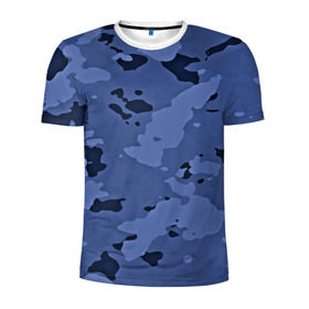 Мужская футболка 3D спортивная с принтом Камуфляж ночь! в Новосибирске, 100% полиэстер с улучшенными характеристиками | приталенный силуэт, круглая горловина, широкие плечи, сужается к линии бедра | армейский | синий | темный