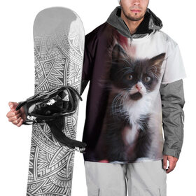 Накидка на куртку 3D с принтом Черно - белый котенок в Новосибирске, 100% полиэстер |  | грустный | добрый | животное | киса | киска кися | кот | котенок | котэ | кошка | лапа | лапка | ласковый | милый | моська | мурлыка | смешной | унылый | усатый | шерсть