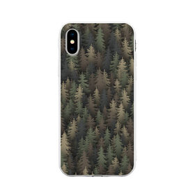 Чехол для Apple iPhone X силиконовый матовый с принтом Лесной камуфляж в Новосибирске, Силикон | Печать на задней стороне чехла, без боковой панели | ёлка | ель | ельник | лес | милитари | охота | природа | хаки