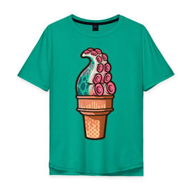 Мужская футболка хлопок Oversize с принтом Мороженое в Новосибирске, 100% хлопок | свободный крой, круглый ворот, “спинка” длиннее передней части | мороженое | осьминог | присоски | тентакли | щупальца