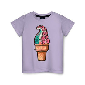 Детская футболка хлопок с принтом Мороженое в Новосибирске, 100% хлопок | круглый вырез горловины, полуприлегающий силуэт, длина до линии бедер | мороженое | осьминог | присоски | тентакли | щупальца