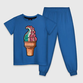 Детская пижама хлопок с принтом Мороженое в Новосибирске, 100% хлопок |  брюки и футболка прямого кроя, без карманов, на брюках мягкая резинка на поясе и по низу штанин
 | мороженое | осьминог | присоски | тентакли | щупальца