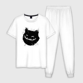 Мужская пижама хлопок с принтом Плохой кот в Новосибирске, 100% хлопок | брюки и футболка прямого кроя, без карманов, на брюках мягкая резинка на поясе и по низу штанин
 | Тематика изображения на принте: 
