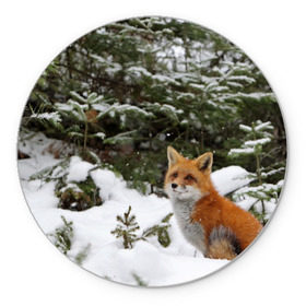 Коврик круглый с принтом Лиса в зимнем лесу в Новосибирске, резина и полиэстер | круглая форма, изображение наносится на всю лицевую часть | fox | животное | зверь | красивая | лес | лис | лиса | лисенок | лисица | лисичка | мех | патрикеевна | песец | плутовка | прикольная | природа | рыжая | рыжий цвет | сказка | хвост | хитрая | хищник