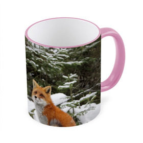 Кружка 3D с принтом Лиса в зимнем лесу в Новосибирске, керамика | ёмкость 330 мл | fox | животное | зверь | красивая | лес | лис | лиса | лисенок | лисица | лисичка | мех | патрикеевна | песец | плутовка | прикольная | природа | рыжая | рыжий цвет | сказка | хвост | хитрая | хищник