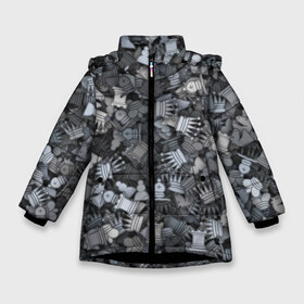 Зимняя куртка для девочек 3D с принтом Шахмотный камуфляж в Новосибирске, ткань верха — 100% полиэстер; подклад — 100% полиэстер, утеплитель — 100% полиэстер. | длина ниже бедра, удлиненная спинка, воротник стойка и отстегивающийся капюшон. Есть боковые карманы с листочкой на кнопках, утяжки по низу изделия и внутренний карман на молнии. 

Предусмотрены светоотражающий принт на спинке, радужный светоотражающий элемент на пуллере молнии и на резинке для утяжки. | Тематика изображения на принте: игры | конь | королева | король | ладья пешка | милитари | настолки | настольные | слон | ферзь | фигуры | шахматы