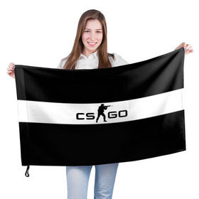 Флаг 3D с принтом CS GO черно-белый в Новосибирске, 100% полиэстер | плотность ткани — 95 г/м2, размер — 67 х 109 см. Принт наносится с одной стороны | cs go | контер страйк | контра