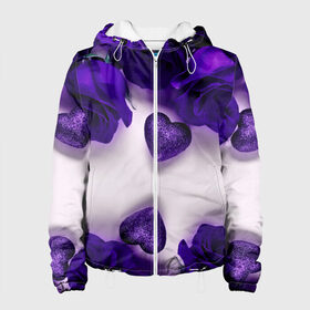 Женская куртка 3D с принтом Фиолетовые розы в Новосибирске, ткань верха — 100% полиэстер, подклад — флис | прямой крой, подол и капюшон оформлены резинкой с фиксаторами, два кармана без застежек по бокам, один большой потайной карман на груди. Карман на груди застегивается на липучку | flower | весна | красивые цветы | лето | природа | цветок | цветочки | цветы
