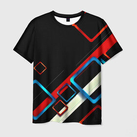 Мужская футболка 3D с принтом Soul geometry в Новосибирске, 100% полиэфир | прямой крой, круглый вырез горловины, длина до линии бедер | 3d | грань | краски | кубик | кубики | линии | мозаика | прикольные | разноцветные | ребро | текстура | тени | узор