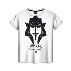 Женская футболка 3D с принтом HUSKAR в Новосибирске, 100% полиэфир ( синтетическое хлопкоподобное полотно) | прямой крой, круглый вырез горловины, длина до линии бедер | carry | dota 2 | huskar | sacred warrior | арт | воин | керри | прикольные | тролль | черно белые