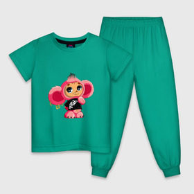 Детская пижама хлопок с принтом Чебурашка в Новосибирске, 100% хлопок |  брюки и футболка прямого кроя, без карманов, на брюках мягкая резинка на поясе и по низу штанин
 | тату | хиппи | эмо