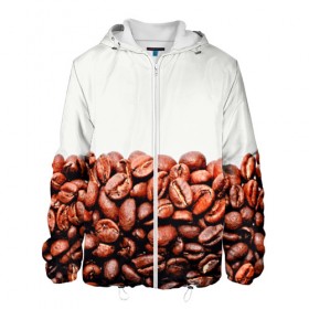 Мужская куртка 3D с принтом coffee в Новосибирске, ткань верха — 100% полиэстер, подклад — флис | прямой крой, подол и капюшон оформлены резинкой с фиксаторами, два кармана без застежек по бокам, один большой потайной карман на груди. Карман на груди застегивается на липучку | Тематика изображения на принте: 3d | beans | coffee | еда | зерна | кофе | напиток | природа | текстуры
