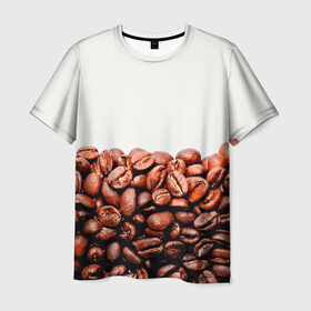 Мужская футболка 3D с принтом coffee в Новосибирске, 100% полиэфир | прямой крой, круглый вырез горловины, длина до линии бедер | Тематика изображения на принте: 3d | beans | coffee | еда | зерна | кофе | напиток | природа | текстуры