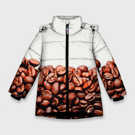Зимняя куртка для девочек 3D с принтом coffee в Новосибирске, ткань верха — 100% полиэстер; подклад — 100% полиэстер, утеплитель — 100% полиэстер. | длина ниже бедра, удлиненная спинка, воротник стойка и отстегивающийся капюшон. Есть боковые карманы с листочкой на кнопках, утяжки по низу изделия и внутренний карман на молнии. 

Предусмотрены светоотражающий принт на спинке, радужный светоотражающий элемент на пуллере молнии и на резинке для утяжки. | 3d | beans | coffee | еда | зерна | кофе | напиток | природа | текстуры