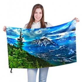 Флаг 3D с принтом Snowy mountains в Новосибирске, 100% полиэстер | плотность ткани — 95 г/м2, размер — 67 х 109 см. Принт наносится с одной стороны | Тематика изображения на принте: 