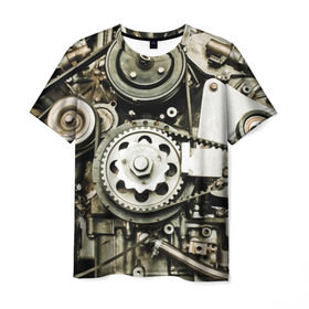Мужская футболка 3D с принтом Двигатель в Новосибирске, 100% полиэфир | прямой крой, круглый вырез горловины, длина до линии бедер | двигатель | механизм | мотор