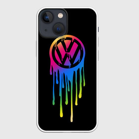 Чехол для iPhone 13 mini с принтом Volkswagen в Новосибирске,  |  | brand | bright | car | color | drops | flow | germany | logo | rainbow | sign | spectrum | volkswagen | автомобиль | германия | знак | капли | логотип | марка | радуга | спектр | течет | цвет | яркий