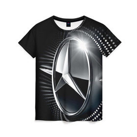 Женская футболка 3D с принтом Mercedes-Benz в Новосибирске, 100% полиэфир ( синтетическое хлопкоподобное полотно) | прямой крой, круглый вырез горловины, длина до линии бедер | car | germany | logo | make | mercedes benz | автомобиль | германия | логотип | марка | мерседес бенц