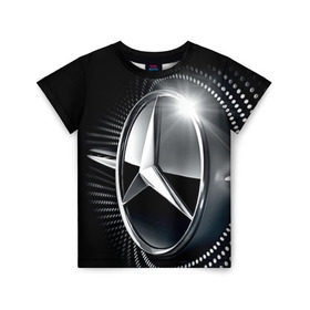 Детская футболка 3D с принтом Mercedes-Benz в Новосибирске, 100% гипоаллергенный полиэфир | прямой крой, круглый вырез горловины, длина до линии бедер, чуть спущенное плечо, ткань немного тянется | car | germany | logo | make | mercedes benz | автомобиль | германия | логотип | марка | мерседес бенц