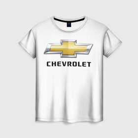Женская футболка 3D с принтом Chevrolet в Новосибирске, 100% полиэфир ( синтетическое хлопкоподобное полотно) | прямой крой, круглый вырез горловины, длина до линии бедер | brand | car | chevrolet | logo | usa | автомобиль | логотип | марка | сша | шевроле