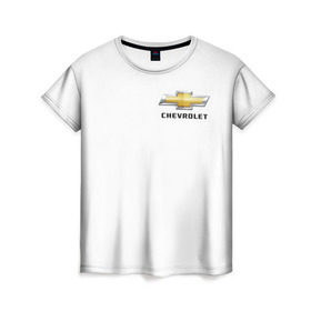 Женская футболка 3D с принтом Chevrolet в Новосибирске, 100% полиэфир ( синтетическое хлопкоподобное полотно) | прямой крой, круглый вырез горловины, длина до линии бедер | brand | car | chevrolet | logo | usa | автомобиль | логотип | марка | сша | шевроле