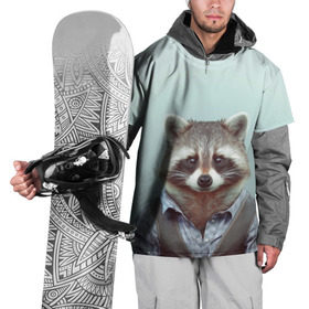 Накидка на куртку 3D с принтом Хипстер Енот в Новосибирске, 100% полиэстер |  | Тематика изображения на принте: raccoon | енот