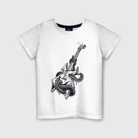 Детская футболка хлопок с принтом Гитара в Новосибирске, 100% хлопок | круглый вырез горловины, полуприлегающий силуэт, длина до линии бедер | гитара | металл | музыка | осьминог | рок