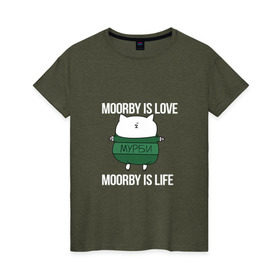 Женская футболка хлопок с принтом Мурби-это Любовь, Жизнь в Новосибирске, 100% хлопок | прямой крой, круглый вырез горловины, длина до линии бедер, слегка спущенное плечо | mirby | космо кот | космо мурби | космос | мирби | мурби