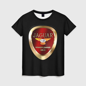 Женская футболка 3D с принтом Jaguar в Новосибирске, 100% полиэфир ( синтетическое хлопкоподобное полотно) | прямой крой, круглый вырез горловины, длина до линии бедер | brand | car | jaguar | logo | автомобиль | британия | логотип | марка