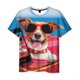 Мужская футболка 3D с принтом Джек рассел - в гамаке в Новосибирске, 100% полиэфир | прямой крой, круглый вырез горловины, длина до линии бедер | волкодав | дворняжка | джек | джек рассел | домашние животные | любимец | мопс | овчарка | пес | песик | питомец | рассел | сенбернар | собака | собачка