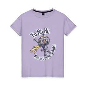 Женская футболка хлопок с принтом Yo Ho Ho в Новосибирске, 100% хлопок | прямой крой, круглый вырез горловины, длина до линии бедер, слегка спущенное плечо | кости | пират | ром | скелет | череп