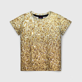 Детская футболка 3D с принтом Золото в Новосибирске, 100% гипоаллергенный полиэфир | прямой крой, круглый вырез горловины, длина до линии бедер, чуть спущенное плечо, ткань немного тянется | пайетки | текстура | чешуя