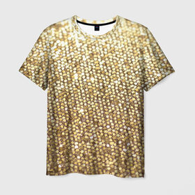 Мужская футболка 3D с принтом Золото в Новосибирске, 100% полиэфир | прямой крой, круглый вырез горловины, длина до линии бедер | Тематика изображения на принте: пайетки | текстура | чешуя