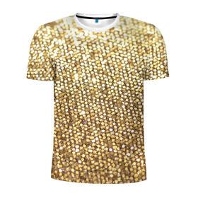 Мужская футболка 3D спортивная с принтом Золото в Новосибирске, 100% полиэстер с улучшенными характеристиками | приталенный силуэт, круглая горловина, широкие плечи, сужается к линии бедра | пайетки | текстура | чешуя