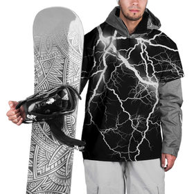 Накидка на куртку 3D с принтом Энергия в Новосибирске, 100% полиэстер |  | Тематика изображения на принте: молния | черно белый | черный