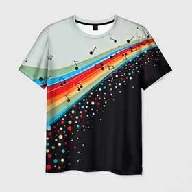 Мужская футболка 3D с принтом Музыка в Новосибирске, 100% полиэфир | прямой крой, круглый вырез горловины, длина до линии бедер | watercolor | абстракция красок | брызги красок | краска | круги | музыка | ноты | потертость красок