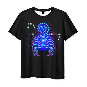 Мужская футболка 3D с принтом Скорпион в Новосибирске, 100% полиэфир | прямой крой, круглый вырез горловины, длина до линии бедер | Тематика изображения на принте: scorpius | арт | астрономия | другие | звезды | знак зодиака | космос | неоновые | прикольные | скорпион | яркие