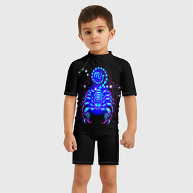 Детский купальный костюм 3D с принтом Скорпион в Новосибирске, Полиэстер 85%, Спандекс 15% | застежка на молнии на спине | scorpius | арт | астрономия | другие | звезды | знак зодиака | космос | неоновые | прикольные | скорпион | яркие