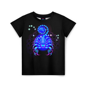 Детская футболка 3D с принтом Скорпион в Новосибирске, 100% гипоаллергенный полиэфир | прямой крой, круглый вырез горловины, длина до линии бедер, чуть спущенное плечо, ткань немного тянется | scorpius | арт | астрономия | другие | звезды | знак зодиака | космос | неоновые | прикольные | скорпион | яркие