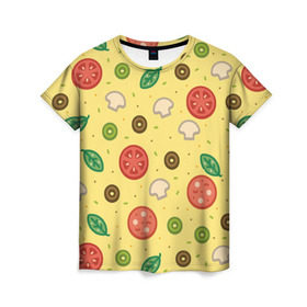 Женская футболка 3D с принтом Pizza в Новосибирске, 100% полиэфир ( синтетическое хлопкоподобное полотно) | прямой крой, круглый вырез горловины, длина до линии бедер | hipster | pizza | swag | еда | пицца | свэг | хипстер