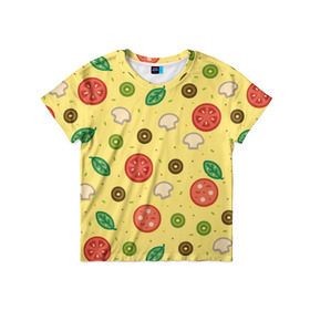 Детская футболка 3D с принтом Pizza в Новосибирске, 100% гипоаллергенный полиэфир | прямой крой, круглый вырез горловины, длина до линии бедер, чуть спущенное плечо, ткань немного тянется | Тематика изображения на принте: hipster | pizza | swag | еда | пицца | свэг | хипстер