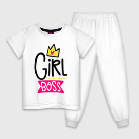 Детская пижама хлопок с принтом Girl Boss в Новосибирске, 100% хлопок |  брюки и футболка прямого кроя, без карманов, на брюках мягкая резинка на поясе и по низу штанин
 | девочка | девчачья