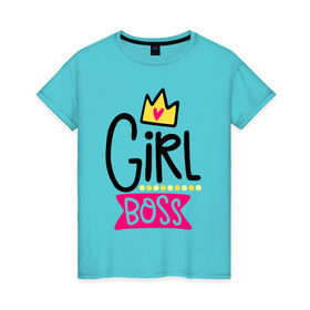 Женская футболка хлопок с принтом Girl Boss в Новосибирске, 100% хлопок | прямой крой, круглый вырез горловины, длина до линии бедер, слегка спущенное плечо | девочка | девчачья
