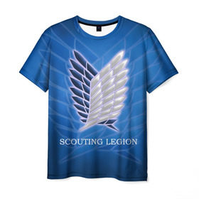 Мужская футболка 3D с принтом Scouting Legion в Новосибирске, 100% полиэфир | прямой крой, круглый вырез горловины, длина до линии бедер | attack on titan | wings | атака титанов | крылья свободы