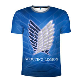 Мужская футболка 3D спортивная с принтом Scouting Legion в Новосибирске, 100% полиэстер с улучшенными характеристиками | приталенный силуэт, круглая горловина, широкие плечи, сужается к линии бедра | attack on titan | wings | атака титанов | крылья свободы