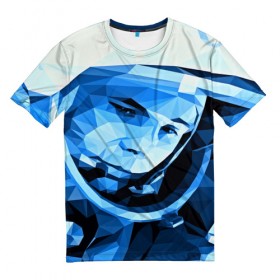 Мужская футболка 3D с принтом Гагарин в Новосибирске, 100% полиэфир | прямой крой, круглый вырез горловины, длина до линии бедер | Тематика изображения на принте: 3d | арт | гагарин | другие | космонавт | космонавтики | космос | полигоны | прикольные | текстуры | яркие