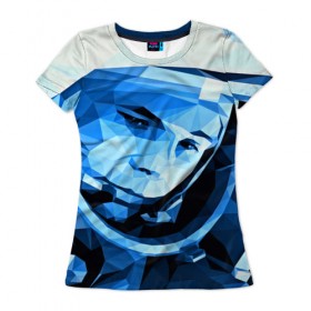 Женская футболка 3D с принтом Гагарин в Новосибирске, 100% полиэфир ( синтетическое хлопкоподобное полотно) | прямой крой, круглый вырез горловины, длина до линии бедер | Тематика изображения на принте: 3d | арт | гагарин | другие | космонавт | космонавтики | космос | полигоны | прикольные | текстуры | яркие