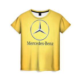 Женская футболка 3D с принтом Yellow Benz в Новосибирске, 100% полиэфир ( синтетическое хлопкоподобное полотно) | прямой крой, круглый вырез горловины, длина до линии бедер | car | mercedes | авто | мерседес
