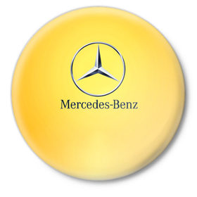 Значок с принтом Yellow Benz в Новосибирске,  металл | круглая форма, металлическая застежка в виде булавки | Тематика изображения на принте: car | mercedes | авто | мерседес